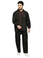 Citizen Seam Sealed Raincoat for Men with Adjustable In-Built Cap Hood, Waterproof Pant and Carry Pouch | Durable & Lightweight Poly Rubberized Rainsuit | Black, 2XL