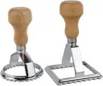 THW Ravioli Maker Cutter Stamps Set Round & Square Shape Ravioli Masker - Large Size Aluminum Press with Wooden Handle and Fluted Edge, Set of 2