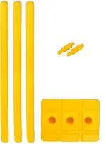 Forgesy Heavy Plastic Cricket Stumps Set - 3 Stumps + 2 Bails + 1 Stand (Yellow)