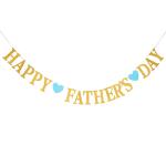 Festiko Happy Father's Day Banner in Gold Glitter With Blue Glitter Heart Sign, Fathers day Decoration Items