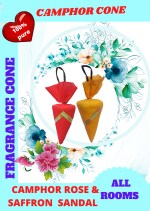 SHREEJI PURE CAMPHOR ROSE & SANDAL SAFFRON CONE ( PACK OF 2 ) Air Freshner for Car, All Rooms, Temple, Mosquito Repellent