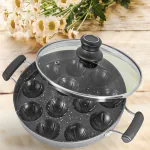 SUNDRY Luxury Appam Pan Heavy-Weight Non-Stick appe Paniyarakkal Maker with Glass Lid, Cast Aluminium, Silver Greynd/Paniyarakkal/idli Maker12Pc with Handle and Lid
