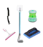 QinPin Set of 5 Brushes fore Bathroom Cleaning - Silicone Toilet Brush, Tile Scrubber, Soap Dispensing Sink Brush, Gap Cleaner, and Streak Free Wiper for Tough Grime Removal Stain Free and Hygienic Bathroom Care