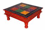 Wooden Palm Decorative Bajot/Chawki/handpained Bajot/Handpainted Chawki/Multipurpose Stool/Multipurpose Pooja Mandir Stool/Multicolour Bajot Cum Stool (Multicolour Size, 15Inch)