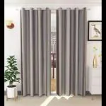PARDA SANSAR Blackout Room Darkening Polyester Curtains for Window, 6 Feet, Grey, Set of 2