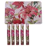 Kuber Industries Flower Print Pink Polyvinyl Chloride Rectangular Dining Table mat Place Mat (Pack of 6)