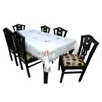 MONKDECOR Embroidery Design 6 Seater Rectangular Dining Table Cover (Size-60x90 Inches) Cross Stich White & Pink