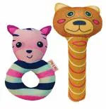 CUBS & HUGS Face Rattle Fossa and Teddy Soft Toy Pack of 2 for Babies