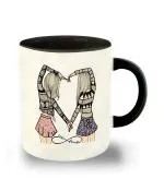 Whats Your Kick Friends Theme Best Friends Two Girls Design Printed Black Ceramic Coffee and Tea Mug 325 ml