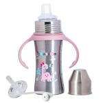 Adore Twilight 2in 1 Stainless Steel Sipper with Twin Handle 250ml- Pink Dino