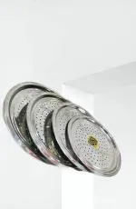 TimeKing Stainless Steel Strainer Thali/Plate with Big Hole (4 Pcs Set)
