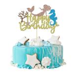 Festiko 1Pcs Glitter Mermaid Cake Topper Mermaid Theme Birthday Cake Decorations For Mermaid Theme Party 1st Girls Birthday Mermaid Party Supplies And Party Favors
