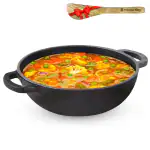 The Indus Valley Pre-Seasoned Cast Iron Kadai with Flat handles + Free Wooden Flip | Medium, 25.4 cm/10 inch, 2.3Ltr, 2.5kg | Naturally Nonstick Kadhai, 100% Pure & Toxin-free, No Chemical Coating