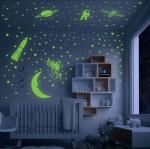 HAPPINY Green Color Fluorescent Night Glow In The Dark Star Wall Sticker, Radium Stickers for kids room (Pack of 134 Big & Small Stars)