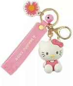 Blue Aura Arkanum Pink Metal Big Size Hello Kitty Keychain With Hook And Strap And Charm A Beautiful Smile Key Chain Length - 13 Cm