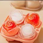 SEVOU 3D Rose Ice Molds 2.5 Inch, Large Ice Cube Trays, Make 4 Giant Cute Flower Shape Ice, Silicone Rubber Fun Big Ice Maker for Cocktails Juice Whiskey Freezer, Dishwasher Safe with Lid