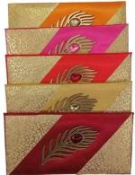 SEJASCOLLECTIONS Ethnic |Pack of 10 | Stylish Satin Fabric with Acrylic MorPankh Design Envelopes Envelopes (Pack of 10 Multicolor)