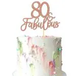 Festiko 3 Pack Rose Gold Glitter 80 Fabulous Cake Toppers Seventy 80th Birthday Cake Picks Wedding Anniversary Party Cake Decorations