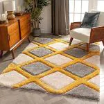SWEET HOMES Yellow and grey Microfiber Carpet 6 x 6 Feet