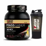 Megagrow Mass Gainer with Shaker Banana Flavoured 1Kg for Men & Women -High Calories Formula-Whey Protein| Milk Powder with Vitamins & Minerals for Weight Gain Energy|426.7 Kcal|22.8g Protein|600mg Calcium-Total Servings 10