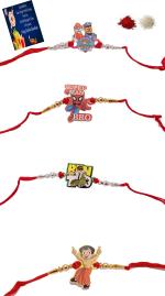 Kavim Kids RAKHI 23287 Plastic (PVC) Rakhi Set (Bheem, PAW Petrol,BENTen, Supe Man 4 Set Kids rakhi n, Roli)