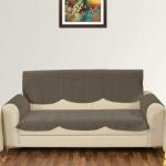 Sparrow World Solid Color Premium Quilted Sofa Cover Set For 5 Seater Sofa | 3 Seater And 2 Seater Sofa Slip Covers/Velvet Sofa Panel (Dark Brown, 3 Seater + Arm Cover)