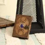 ALCRAFT Vintage Leather Celtic Triple Moon Grimoire Black Book of Shadows Spellbook Journal for Men Women, Wicca Wiccan Pagan Witchcraft Writing Notebook, Blank Unlined Pages