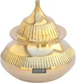 Real Craft Gold Handmade Pital Sindur Dani Dibbi Kumkum Decorative Showpiece Brass Sindoor Box (7 cm)