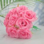 Bs Amor Pink Artificial Flower Bunch - Natural Looking Leaves Bunch Of 10 Roses