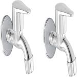 BATHFAX Triangle Stainless Steel Long Body taps for Bathroom and Kitchen taps with Chrome Finish and Quarter Turn Fitting (Wall Flange and TeBATHFAXn Tape) Bib Tap Faucet (Wall Mount Installation Type)