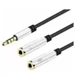 Tech Gear black , silver Y Splitter for Audio and Microphone, 3.5mm Extension Cable 1 Male to 2 Female Phone Converter