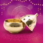 pujaNpujari Apple Shape Brass Akhand Diya Oil Lamp for Pooja, Home Temple and Diwali