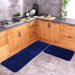 SKT Soft Kitchen Mat and Runner combo with Anti Skid Backing, Navy Blue, Set of 2