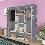 KushHome 8 Shelf Printed Collapsible Wardrobe Cloth Almirah Foldable Wardrobe Printed Fabric Portable for Clothes Storage , Books , Shoes , Toys (126 x 42.5 x 166 cm) (Do -it- Yourself)