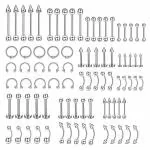 MAYCREATE 85 pcs Stylish Piercing Stainless Steel Body Jewelry Set for Women and Men For Lip, Tongue, Eyebrow, Nipple, Belly-Button, Nose Piercings Piercing Art