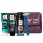Bombay Shaving Company Grooming And Shaving Travel Kit For Men |Pack Contain Charcoal Face Wash, Charcoal Shaving Foam, Post Shave Balm, the Boss Razor and a Travel Bag | Father day gifts for dad