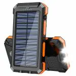 Oukafen 30000 mAh Lithium Polymer Waterproof Solar Phone Charger Portable Solar Power Bank S1006D with External Usb Battery Pack With Led Flashlight For Cellular Phones, Orange