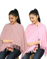 nene Breastfeeding Multi Purpose Scarf The Jersey Cotton Nursing Shawl, Breathable Breastfeeding Cover- Pack of 2 Large Size 180cmX55cm (RedStripes-Light Pink)