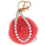 IACCESSORIES Fluffy Soft Faux Fur Pearl Pom Pom Keychain - Wild Rose Key Ring Charm for Fashionable Bags, Cars, Scooters, Bikes, and Home Keys