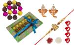 Feastive Celebrations Bikanervala Chocolate Pralines Tray With Shivling Rakhi, Pair Of Ganesha Soan, Pooja Rakhi, Kesar, Chawal (Set Of 4)