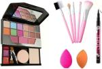 BUYTYA 5 Pieces Makeup Brush set and 2 Pieces Blender Puff and 36 H Waterproof Eyeliner