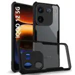 Fashionury Ultra-Hybrid Crystal Clear Back Cover Case for IQOO 12 5G | Shockproof Design | Total Camera Protection | Transparent Back (PC & TPU) IQOO 12 5G (Black Bumper)