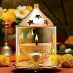 T-KA108 Brass Akhand Diya with Glass Cover for Puja | Home | Decoration | Mandir Brass Table Diya  (Height: 4.5 inch)