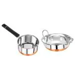 Omega Stainless Steel Copper Bottom Elite Cookware Set - 2Pcs (Saucepan - 1.2L, Kadai - 1.2L)