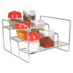 OSE Multi Purpose 2 Layer Kitchen Storage Shelf | Spice Rack | Utensils Holder | Pantry Organizer | Stainless Steel (Chrome Polish) (STEP RACK)