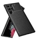 Golden Sand for Samsung Galaxy S22 Ultra 5G Back Cover Drop Tested Shock Proof Slim Armor Aramid Carbon Fibre Rugged TPU Case for Samsung Galaxy S22 Ultra 5G, Phantom Black