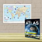 GOWOO World Political Map and SCHOOL ATLAS (ENGLISH) - MAPLITHO | Set of 1 Chart + 1 Atlas | World Political Map Chart and School Atlas Combo