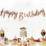 Sv Traders Rose Gold Cursive Happy Birthday Banner / Happy Birthday Bunting / Birthday Decoration