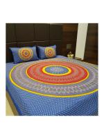 Monik Handicrafts Blue 140 TC Jaipuri Prints Cotton Double Flat Bedsheet (230 x 214 cm)