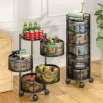SHOPARAM Round Trolley for Kitchen Storage Onion and Potato Storage Container Vegetable Trolley Stand for Kitchen Storage Space Saving Steel Vegetable Rack Organizer Kitchen Accessories (4 Layer)